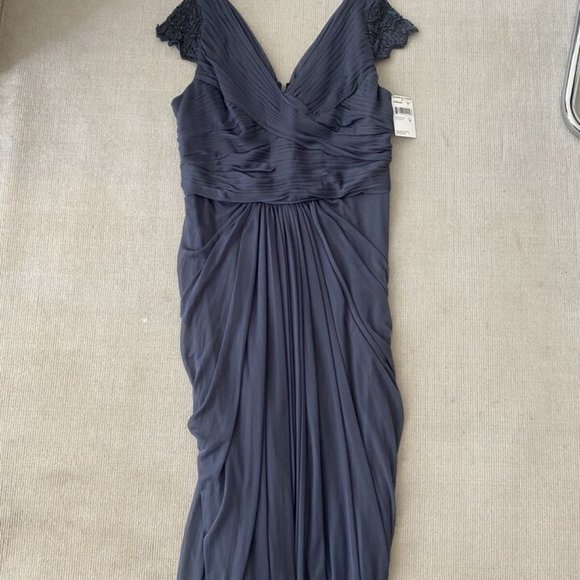 Adrianna Papell Beaded Embellished Formal Evening Wedding Dress Gray NWT Size 12 - Picture 3 of 8